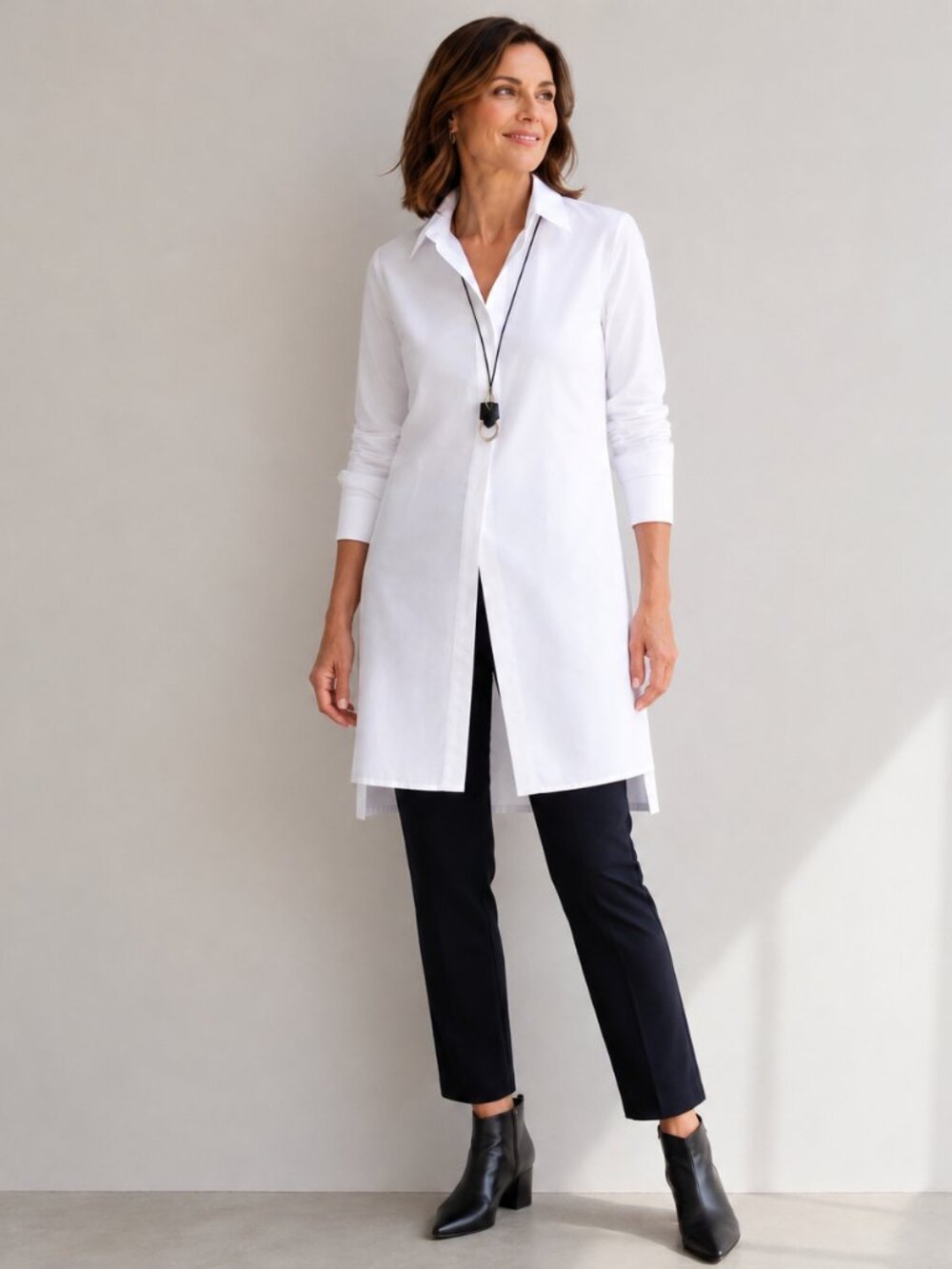 Christian Siriano for J.Jill High Vent Tunic White Longline Button Front Shirt